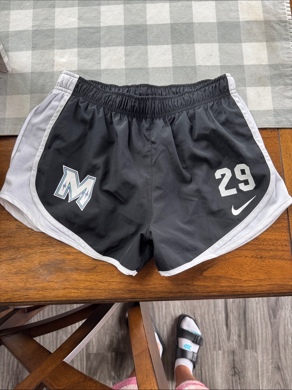 Nike Black and White Women’s Athletic Shorts with Team Graphic.  Never worn
